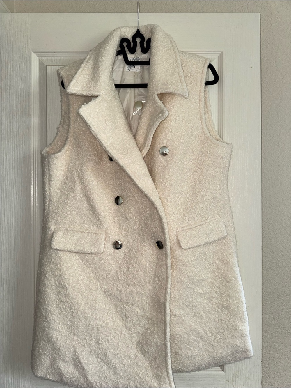 Altar'd State Cream Bouclé Double-Breasted Vest